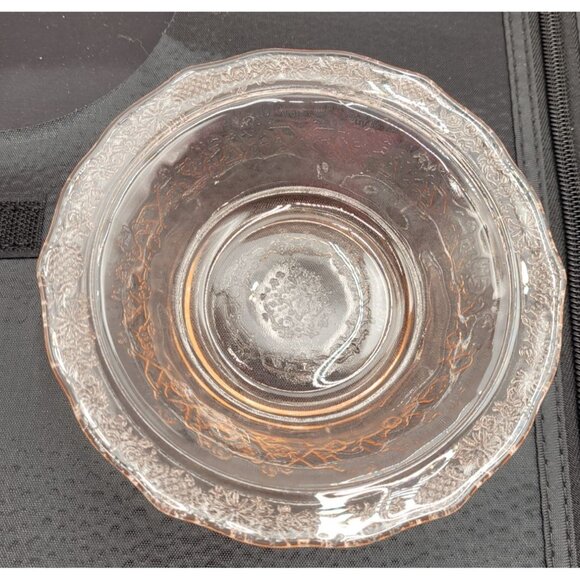 5 Federal Glass NORMANDIE Bouquet and Lattice Pink Small Berry Bowl 5” - Picture 10 of 11